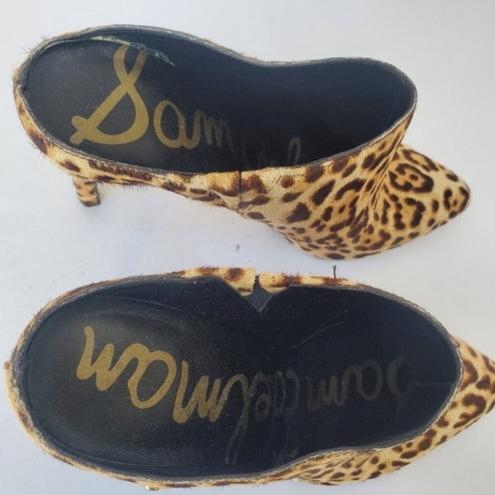 SAM Edelman "Oran" Calf Hair Leopard Mule Heel Bootie Size 6 Brahma, Sand - Picture 10 of 13